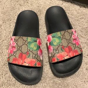 Authentic floral monogram Gucci slides